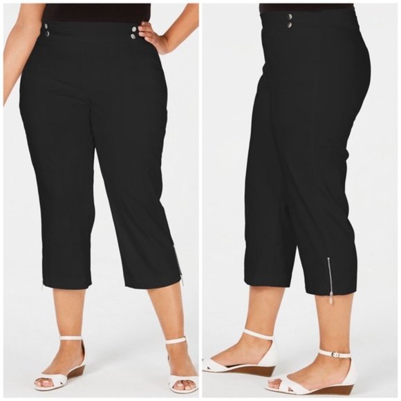JM Collection Pants - JM Collection Tummy Control Zip Hem Capri Pants 2X